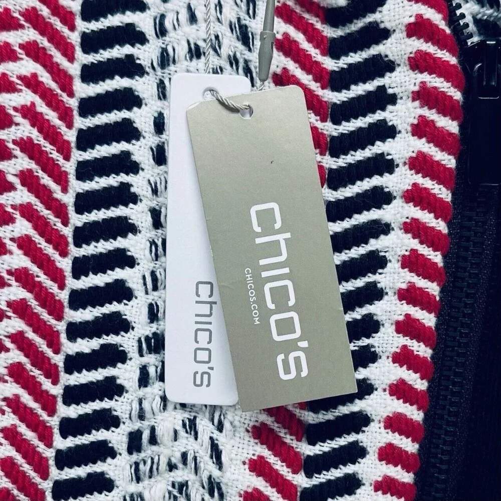 Chico’s Sweater Moto Jacket Size 1 Women’s Red White Black Pullover New - Picture 8 of 16